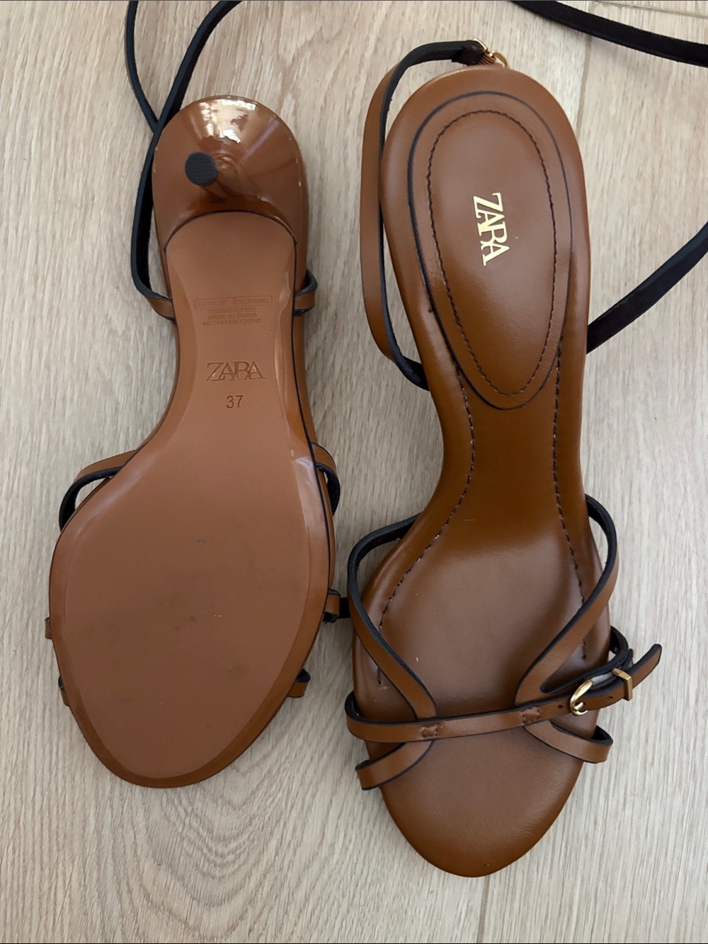 Zara Tan Leather Strappy Heeled Sandals - Picture 2 of 3